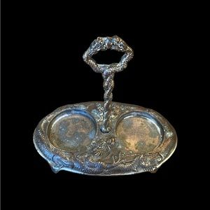 Rare Antique silver salt & pepper caddy dragons around the base made in Japan